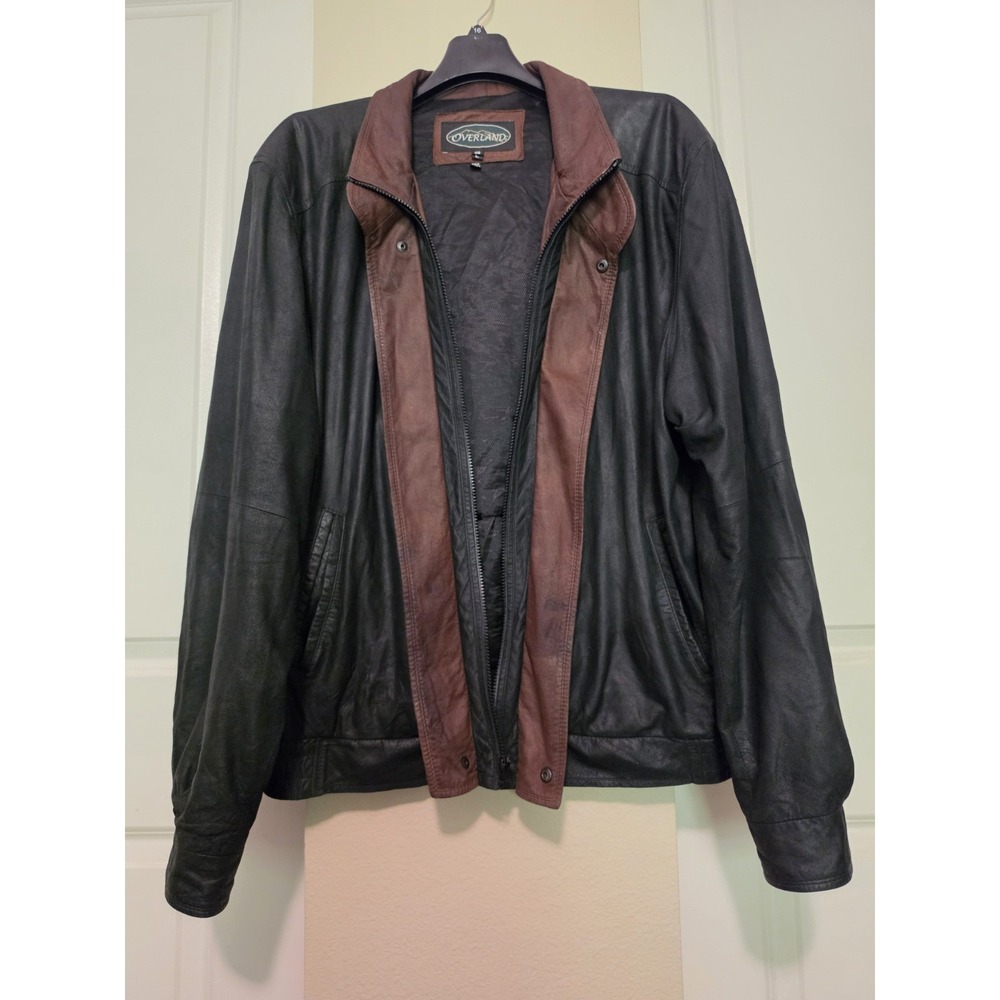 Vintage OVERLAND Lambskin Two-Tone Leather Bomber Jacket Mens 48 Large  USA
